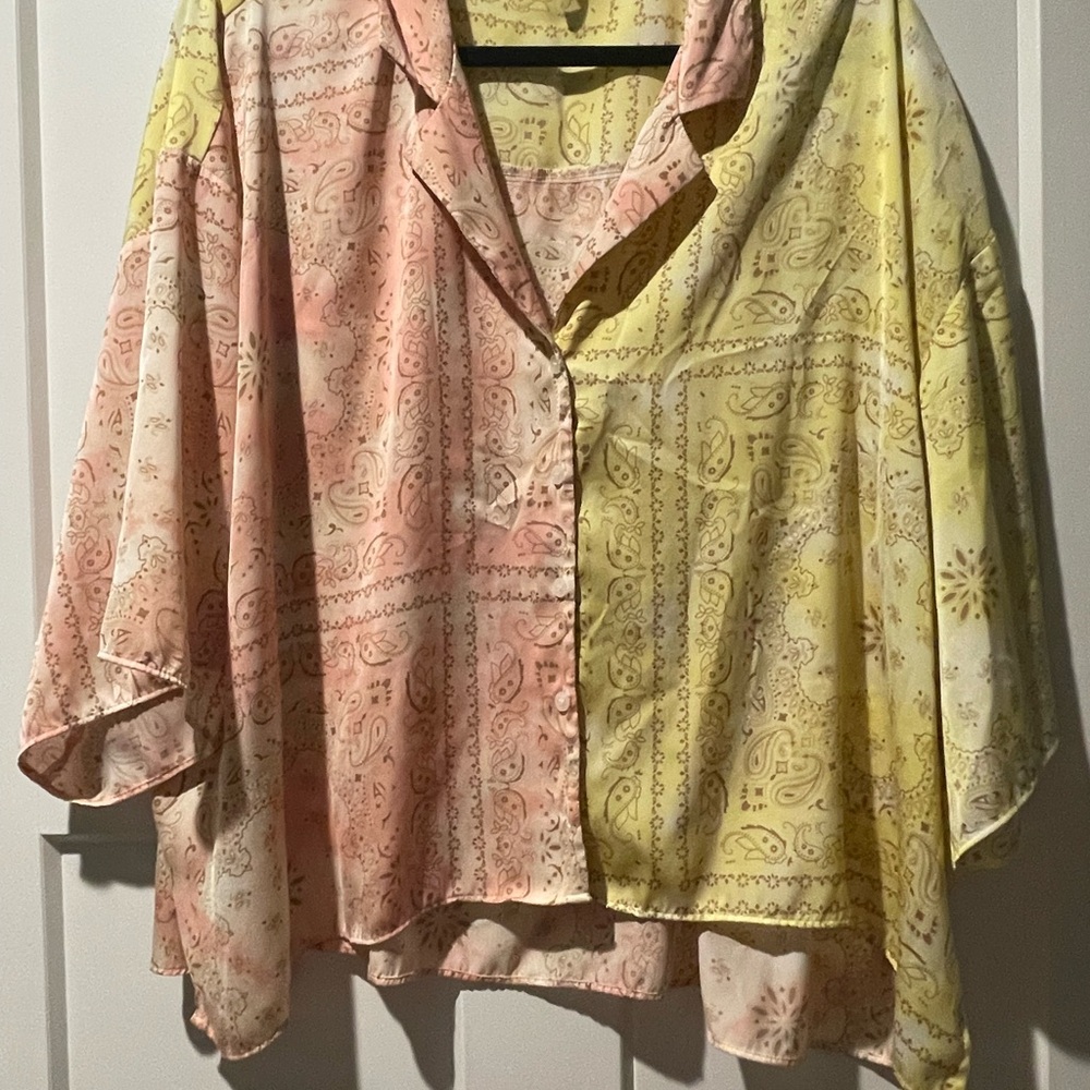 Cato Yellow Paisley Top with Pink patchwork